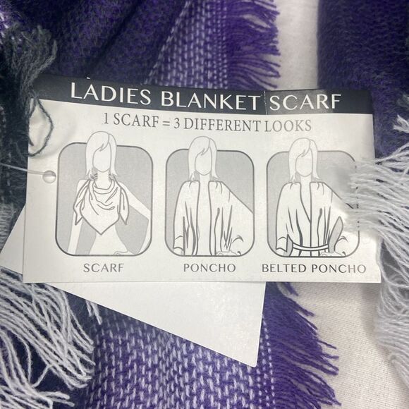 Ladies blanket scarf purple white black one size NWT - Picture 2 of 4